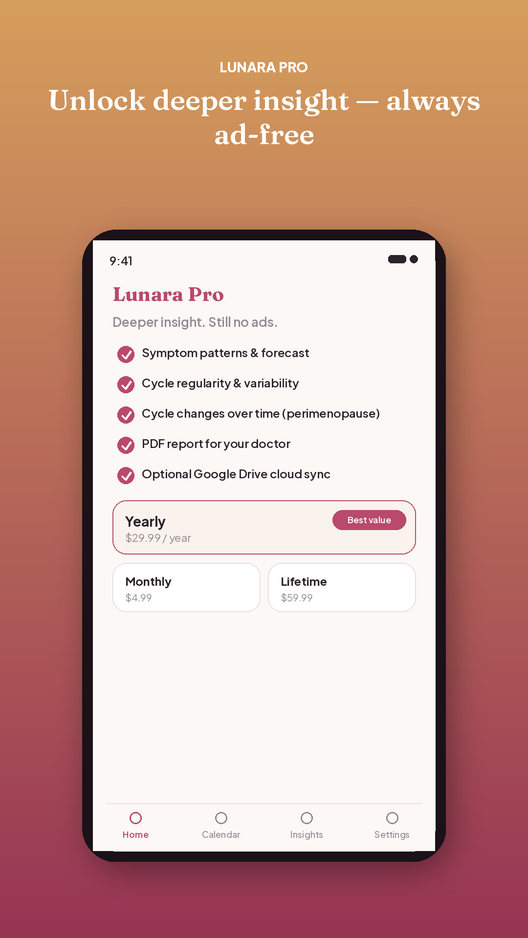 Lunara: Period & Cycle Tracker screenshot